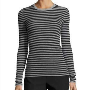 NWT Vince Striped Rib Cashmere Crewneck Sweater L